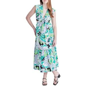 Steve‎ Madden Women’s Amanda Green Printed Cut Out Summer Maxi Dress Size Medium